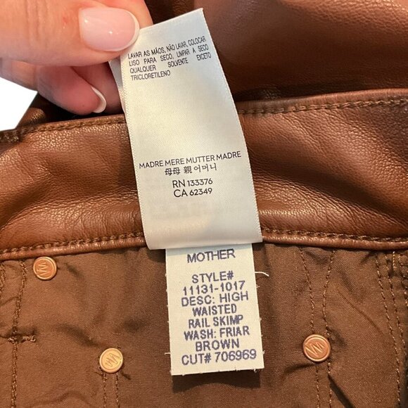 NWT MOTHER High Waisted Rail Skimp Pants Wax On Wax Off Size 29 Faux Leather - Picture 11 of 11